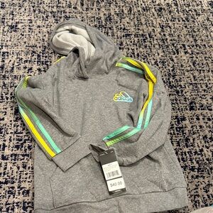 Adidas Gray Hoodie with Yellow and Green Stripes